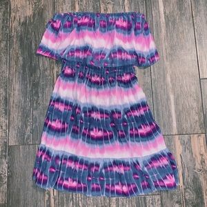 Strapless flowy tie dye dress
